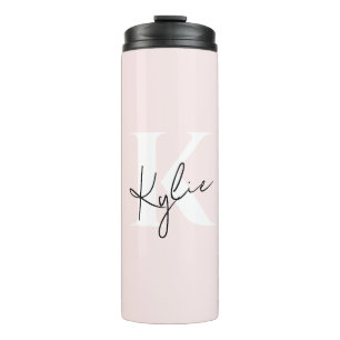 Garrafa Térmica Nome do Monograma Personalizado do Rosa de Blush M