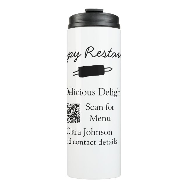 Garrafa Térmica Nome do restaurante digitalizar menu QR adicionar  (Frente)