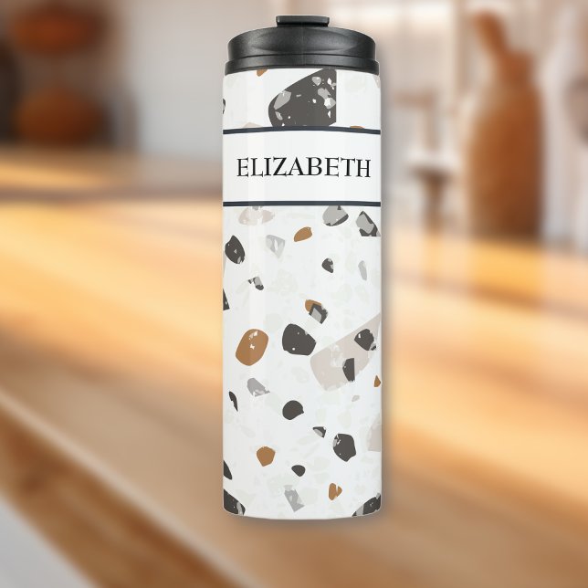 Garrafa Térmica Nome, Earth Tones Mosaico Terrazzo Padrão 12oz (Criador carregado)