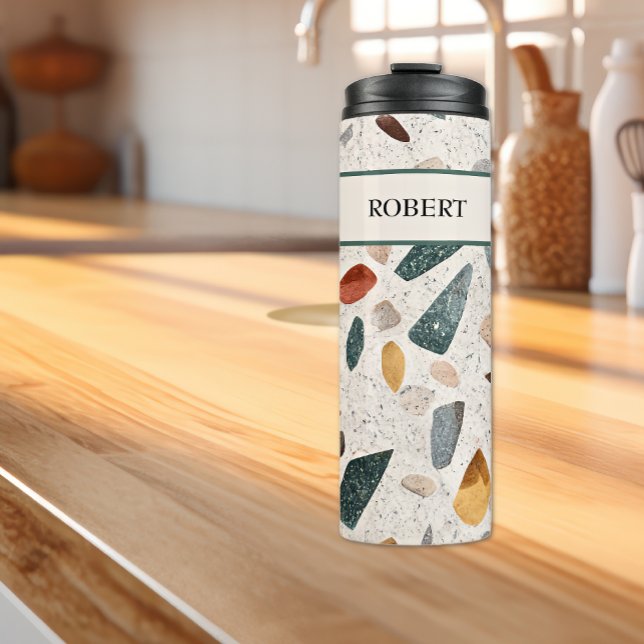 Garrafa Térmica Nome, Lrg Glass Chips Mosaic Terrazzo Padrão 12oz (Criador carregado)