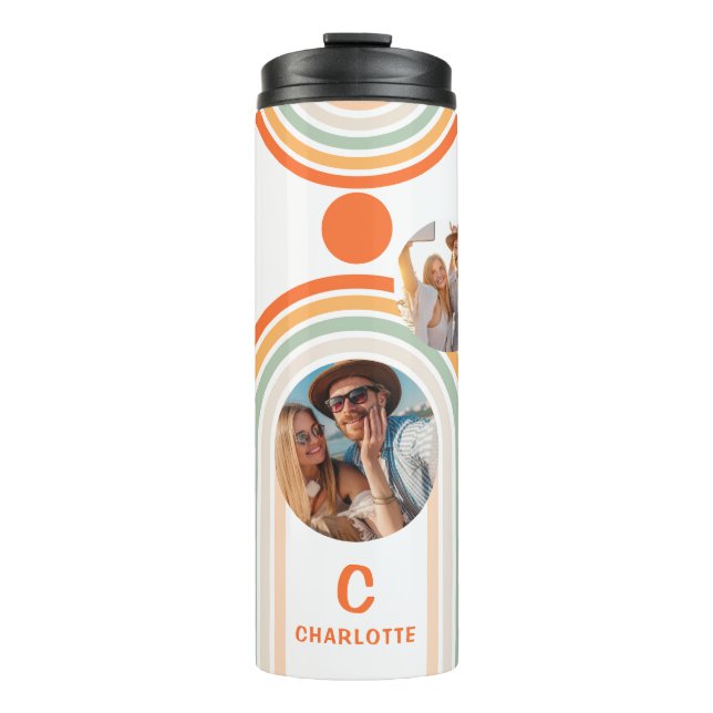Garrafa Térmica Nome Monograma Boho Arch Multi Photo Trendy Girly (Frente)