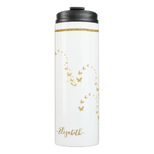 Garrafa Térmica Nome Monograma Elegante com Brilho Dourado