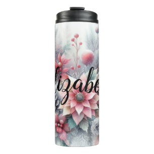Garrafa Térmica Nome monograma Natal floral pastel aquarela