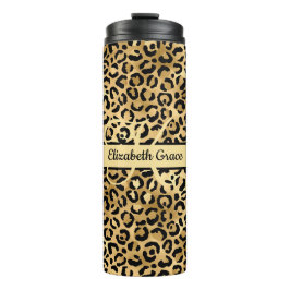 Garrafa Térmica Nome Monograma Preto Dourado Estampa Leopardo Guep