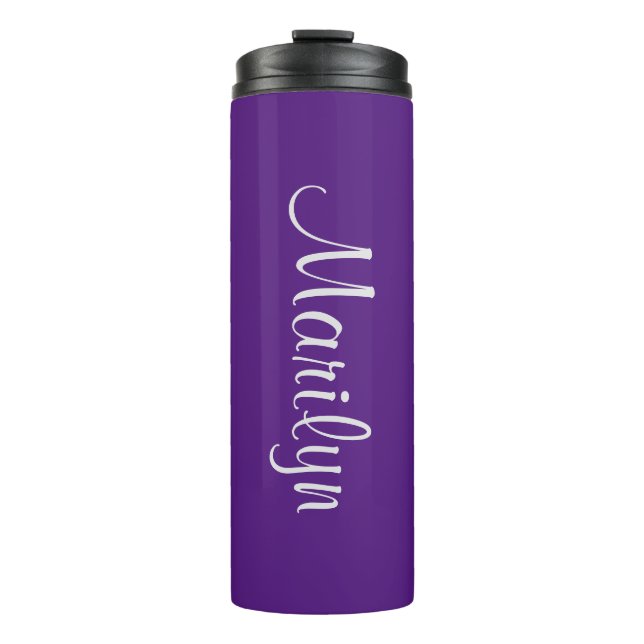 Garrafa Térmica Nome no Design de Correspondência Roxo 12oz (Frente)