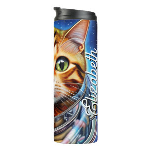 Garrafa Térmica Nome Personalizado Abstrato de Cat. de Espaço Ador