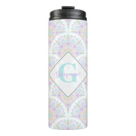 Garrafa Térmica Nome Personalizado Art Deco Pastel Rainbow Floral 