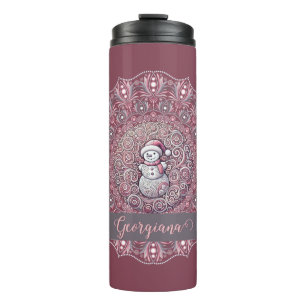 Garrafa Térmica Nome Personalizado Bastante Quente Snowman Mandala