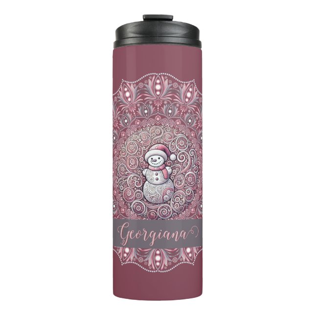 Garrafa Térmica Nome Personalizado Bastante Quente Snowman Mandala (Frente)