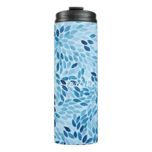 Garrafa Térmica Nome Personalizado   Blue Mosaic Petals Thermal Tu
