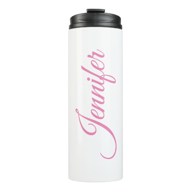 Garrafa Térmica Nome Personalizado Branco Elegante de Caligrafia R (Frente)