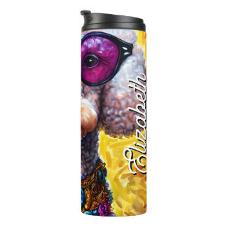 Garrafa Térmica Nome Personalizado Cachorro Poodle Vestindo Óculos