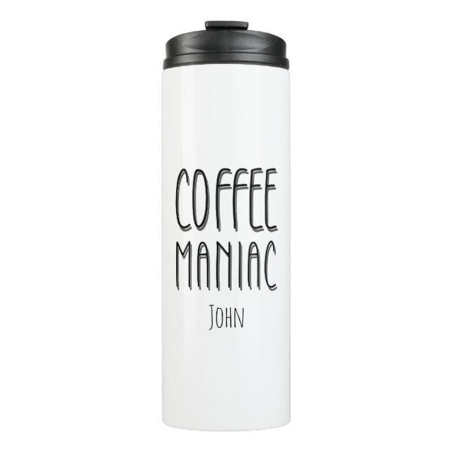 Garrafa Térmica Nome Personalizado Café Maniac - Engraçado (Frente)
