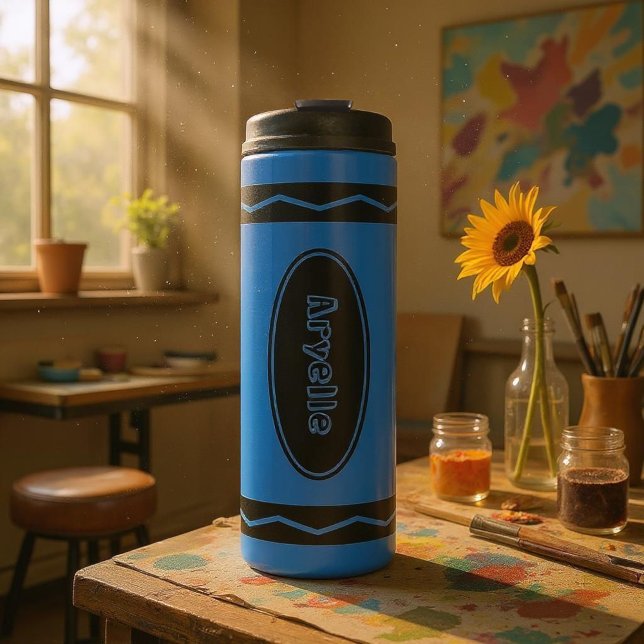 Garrafa Térmica Nome personalizado Caneca de viagem Blue Crayon Tu (Criador carregado)