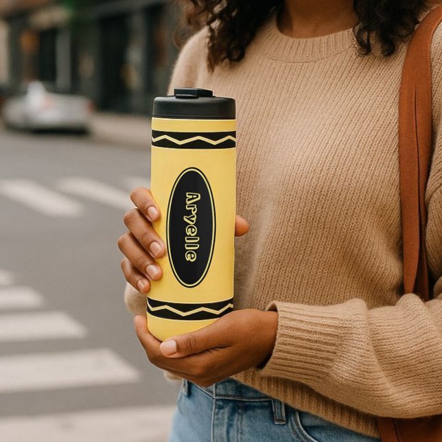 Garrafa Térmica Nome Personalizado - Caneca de viagem Yellow Crayo (In-situ)