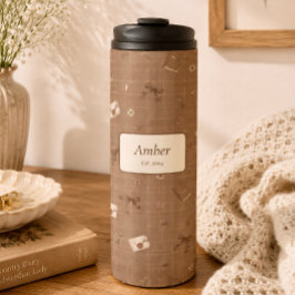 Garrafa Térmica Nome Personalizado Caneca Vintage Marrom Aconchega