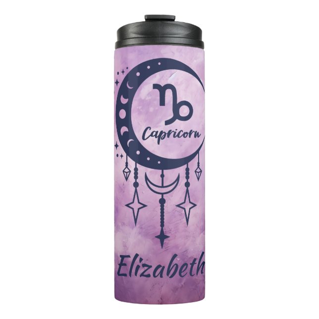 Garrafa Térmica Nome personalizado Capricorn Sinal Zodiac (Frente)