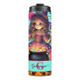 Garrafa Térmica Nome Personalizado - Cute Whimsical Witch Hallowee
