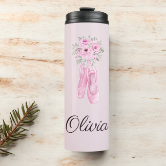 Garrafa Térmica Nome Personalizado da Ballerina Floral Rosa Elegan