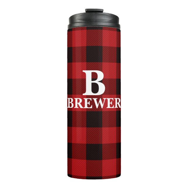 Garrafa Térmica Nome Personalizado da Família Red Tartan Tumbler T (Frente)