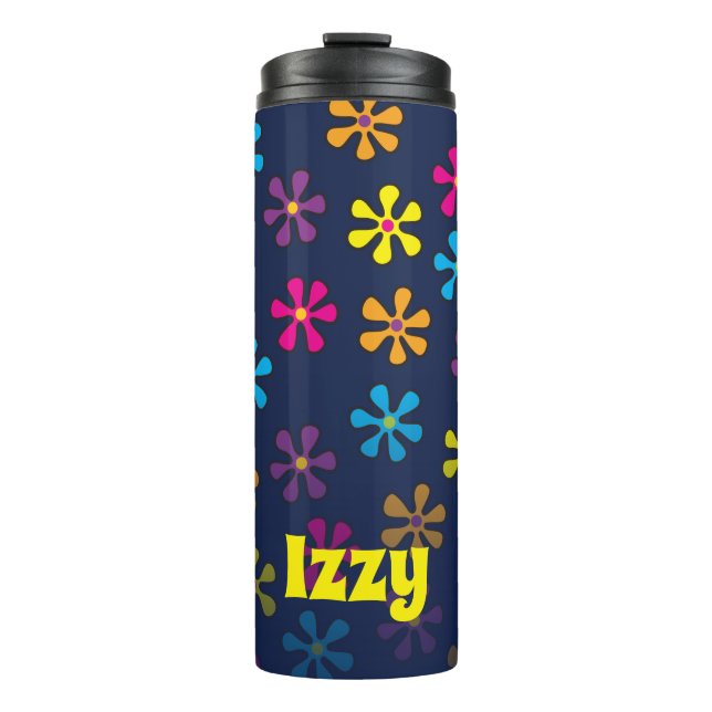 Garrafa Térmica Nome Personalizado da Flor Hippie Groovy (Frente)