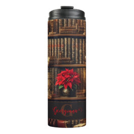 Garrafa Térmica Nome Personalizado Dark Academia Poinsettia Booksh
