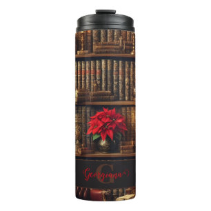 Garrafa Térmica Nome Personalizado Dark Academia Poinsettia Booksh
