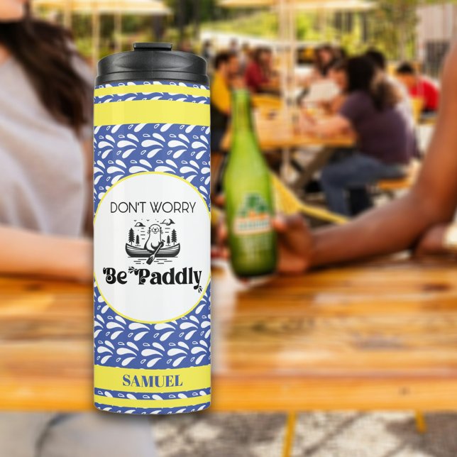 Garrafa Térmica Nome Personalizado de Otter de Faixa de Padrão Azu (Criador carregado)