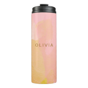 Garrafa Térmica Nome personalizado de pintura de Abstrato de Aquar