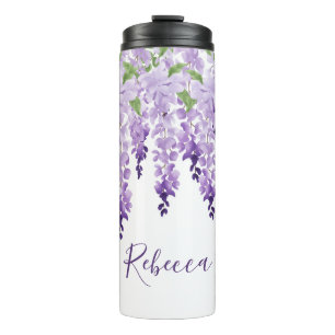 Garrafa Térmica Nome Personalizado de Wisteria de Aquarela