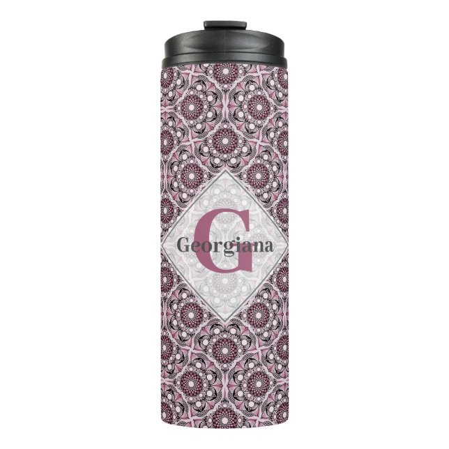 Garrafa Térmica Nome personalizado Deco Dusky Rosa Cherry Blossom  (Frente)