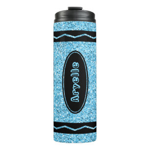 Garrafa Térmica Nome Personalizado do Crayon Azul Céu - Tumbler