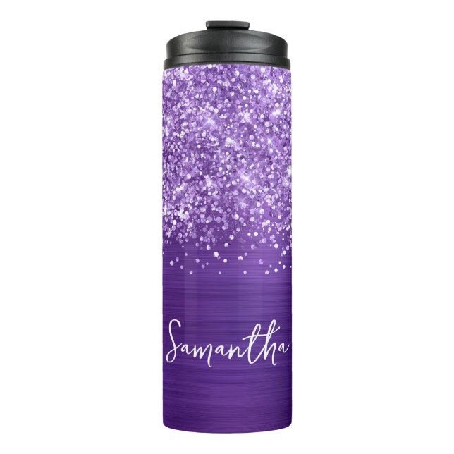 Garrafa Térmica Nome Personalizado do Glittery Amethyst Purple Gla (Frente)