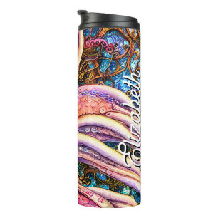 Garrafa Térmica Nome Personalizado do Octopus Cracónico Rosa Tentá