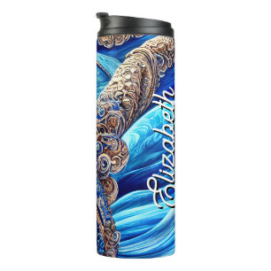 Garrafa Térmica Nome Personalizado do Ornamentado abstrato Blue Oc