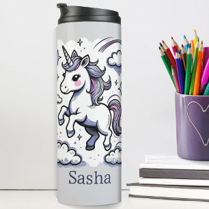 Garrafa Térmica Nome Personalizado do Pastel Unicorn Sparkle Rainb