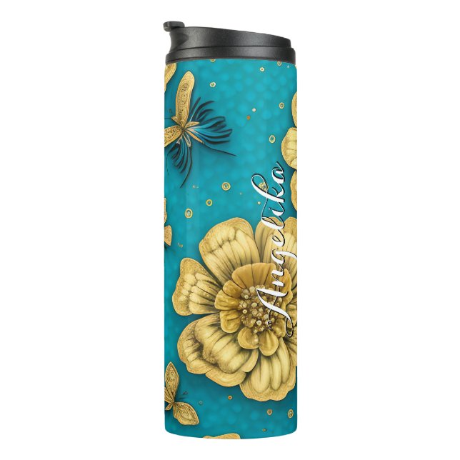 Garrafa Térmica Nome Personalizado do Plano de Fundo do Teal das F (Rotação à direita)