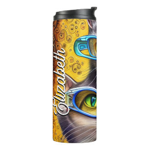 Garrafa Térmica Nome Personalizado dos Óculos de Gatos Associados