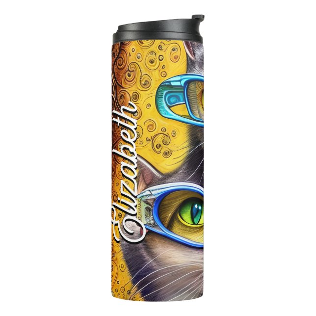 Garrafa Térmica Nome Personalizado dos Óculos de Gatos Associados  (Giro à esquerda)