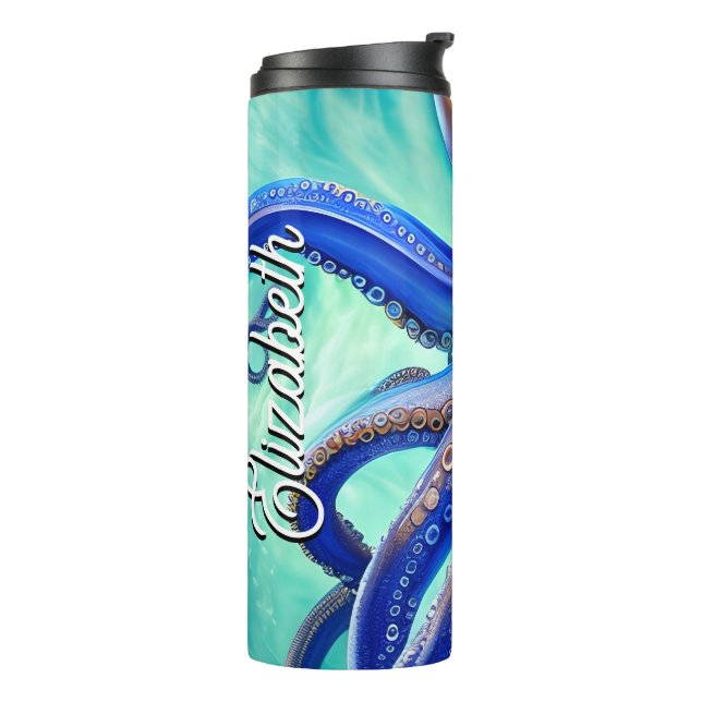 Garrafa Térmica Nome personalizado Dreampus Octopus Blue Ocean Wav (Giro à esquerda)