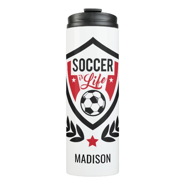 Garrafa Térmica Nome personalizado e cor Soccer Tumbler do logotip (Frente)