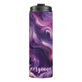 Garrafa Térmica Nome Personalizado Efeito de Pintura Roxo Vibrante