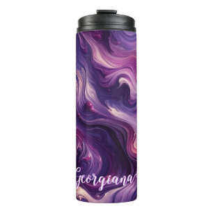 Garrafa Térmica Nome Personalizado Efeito de Pintura Roxo Vibrante