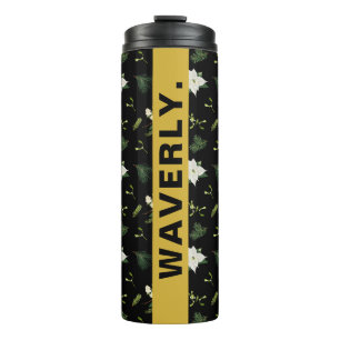 Garrafa Térmica Nome Personalizado Estilo Verde Branco Padrão Flor