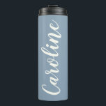 Garrafa Térmica Nome Personalizado Favor de Festa de solteira Azul<br><div class="desc">Caligrafia minimalista Nome personalizado Tumbler térmico em azul empoeirado</div>