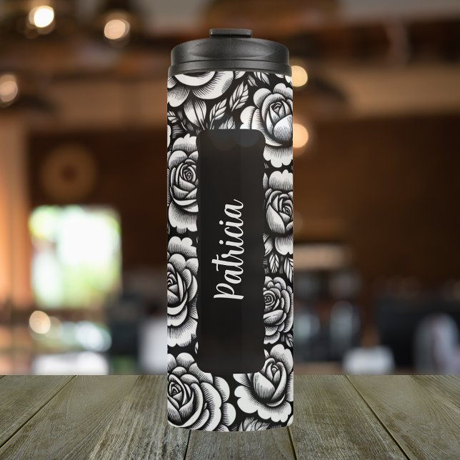 Garrafa Térmica Nome Personalizado Flor de Nascimento Rosa de 16 o (Personalized 20 oz thermal tumbler with June Birth Flower the Rose.)