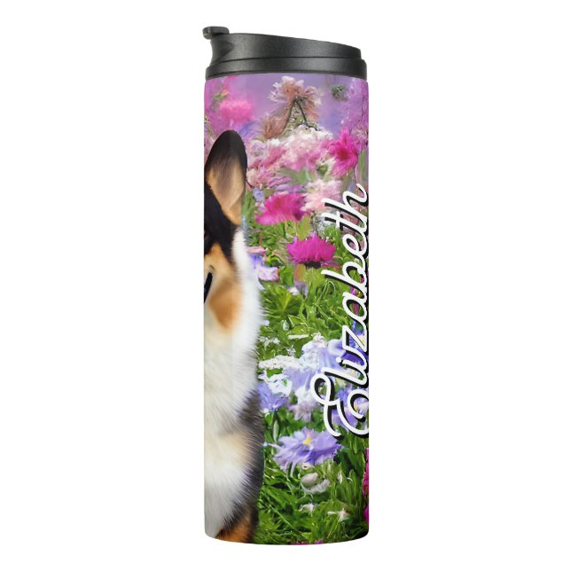 Garrafa Térmica Nome Personalizado Garden Dweller Corgi (Rotação à direita)