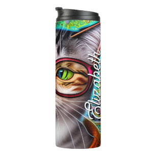 Garrafa Térmica Nome Personalizado Glóbulos de Visto de Gato Cuta 