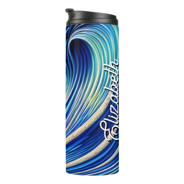 Garrafa Térmica Nome personalizado Grande Onda Azul Do Oceano Azul (Rotação à direita)