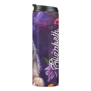 Garrafa Térmica Nome Personalizado Midnight Howl Floral Wolf